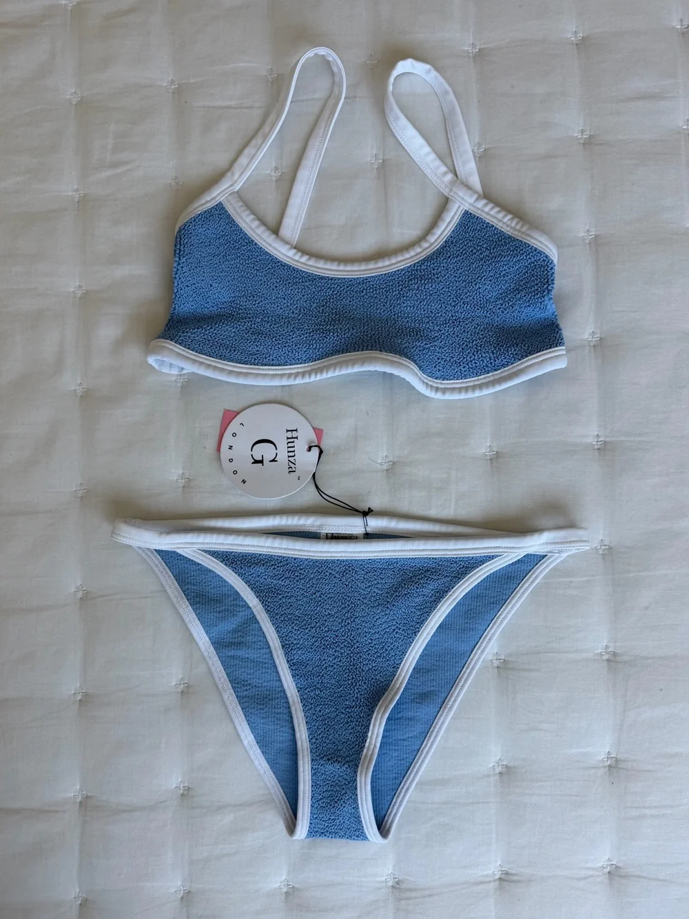Hunza G NWT Tyler Blue Cornflower two-tone Original Crinkle™ bikini